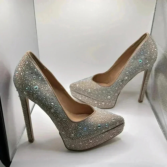 Cinderella GORGEOUS MADDEN GIRL 5 1/2 “heels 1 inch platform ALL SPARKLES! NWOT - Picture 4 of 5